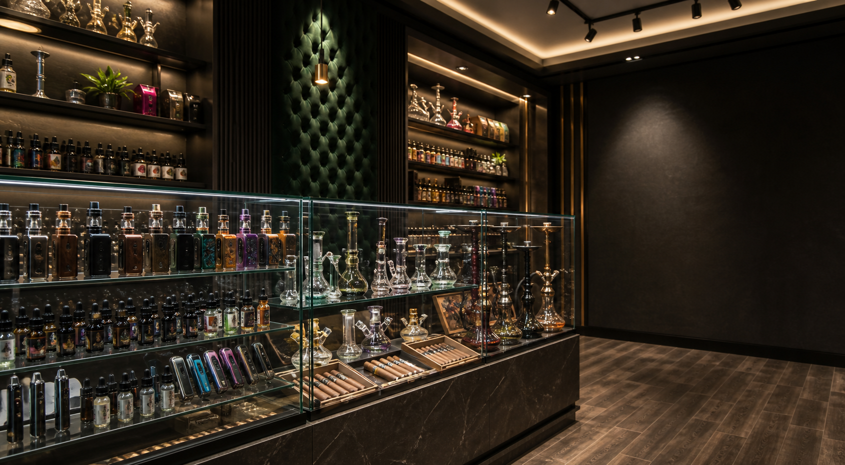 Premium smoke shop display used for Royal Vape And Tobacco website